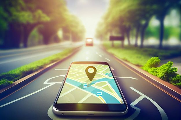 Smartphone with gps icon and map online taxi generative ai generative ai _ Premium AI-generated image